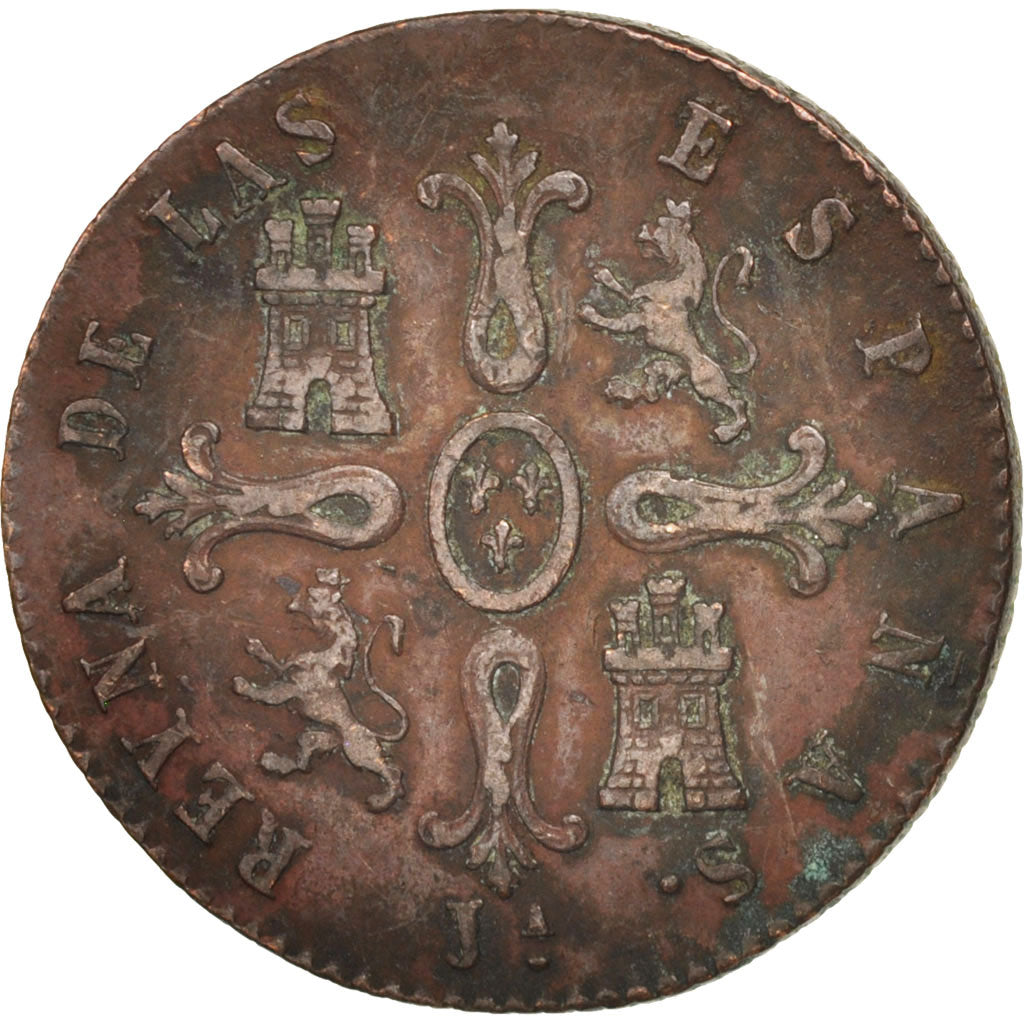 Spain, Isabel II, 8 Maravedis, 1847, Jubia, VF(20-25), Copper, KM:531.2