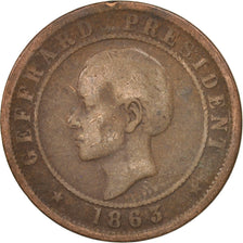 Haití, 20 Centimes, 1863, BC+, Bronce, KM:41