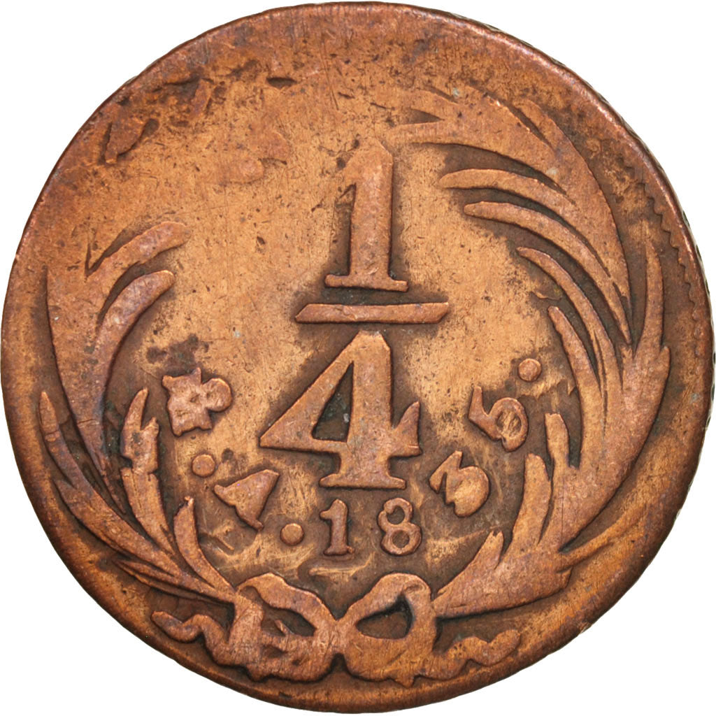 México, 1/4 Real, Un Quarto/Una Quartilla, 1835, Mexico City, BC, Cobre, KM:358