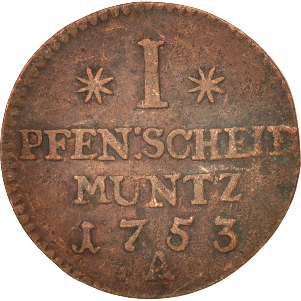 German States, PRUSSIA, Friedrich II, Pfennig, 1753, Berlin, VF(20-25), Copper