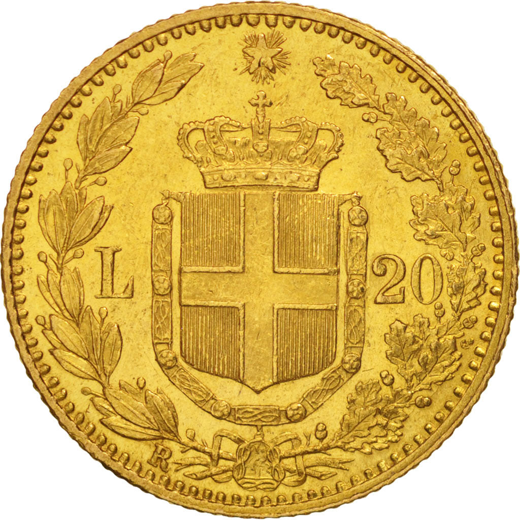 Italy, Umberto I, 20 Lire, 1885, Rome, AU(55-58), Gold, KM:21