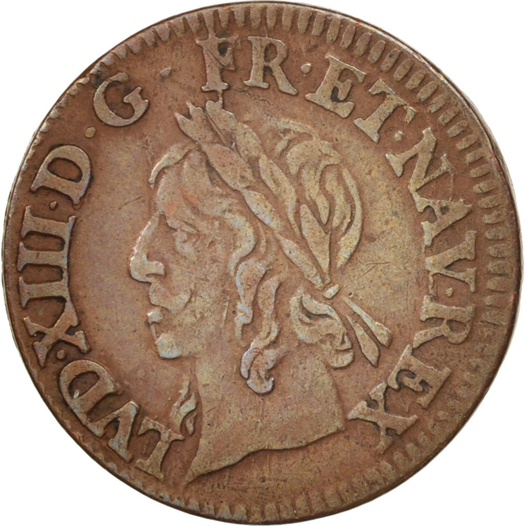 Coin, France, Louis XIII, Double tournois de Warin, tête à gauche, Double