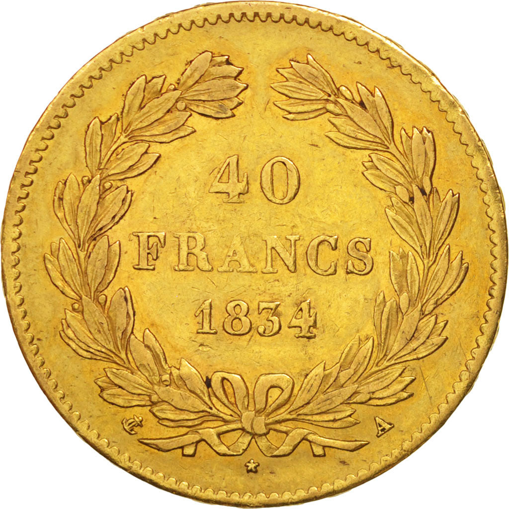 Frankreich, Louis-Philippe, 40 Francs, 1834, Paris, SS+, Gold, KM:747.1