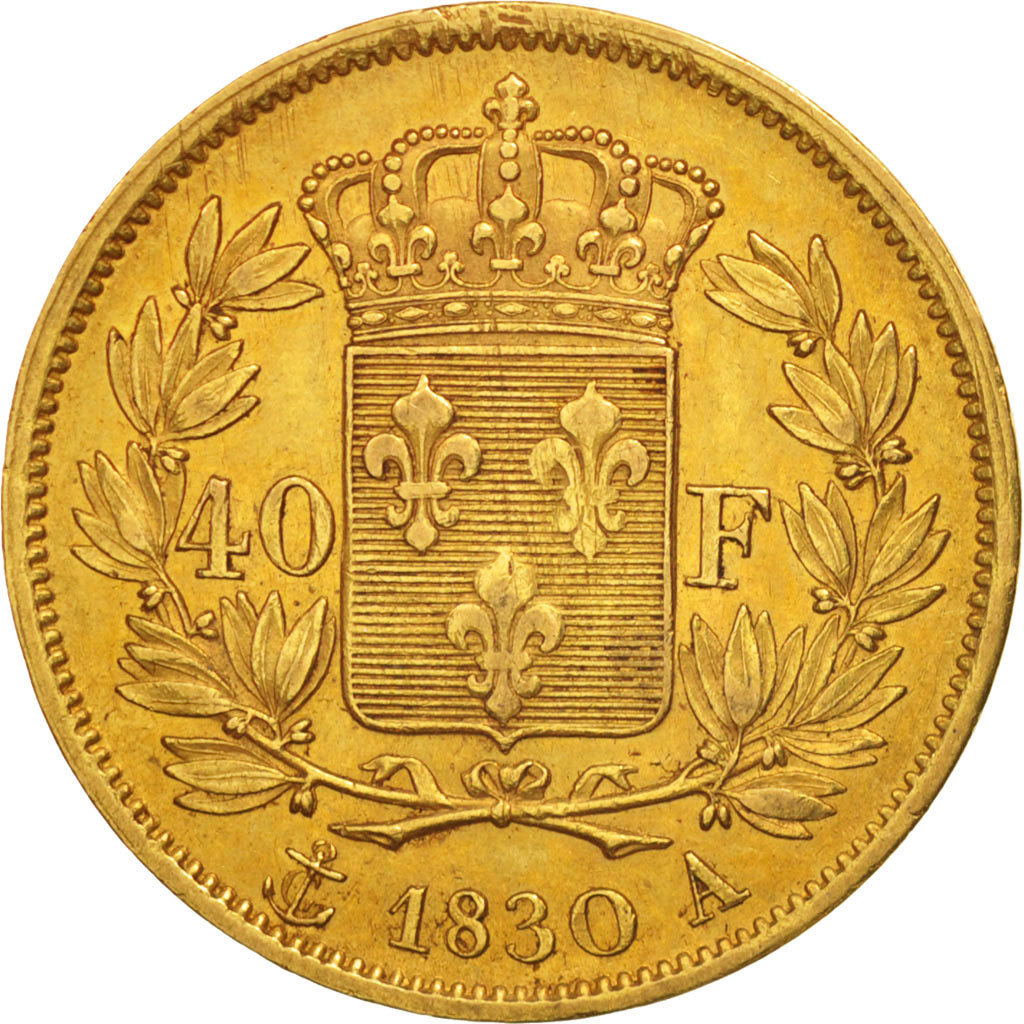 France, Charles X, 40 Francs, 1830, Paris, AU(50-53), Gold, KM:721.1