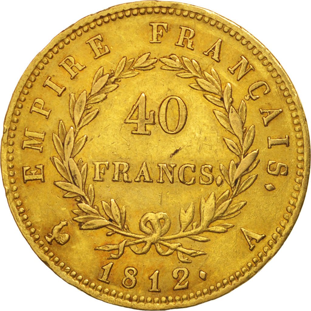 France, Napoléon I, 40 Francs, 1812, Paris, AU(50-53), Gold, KM:696.1
