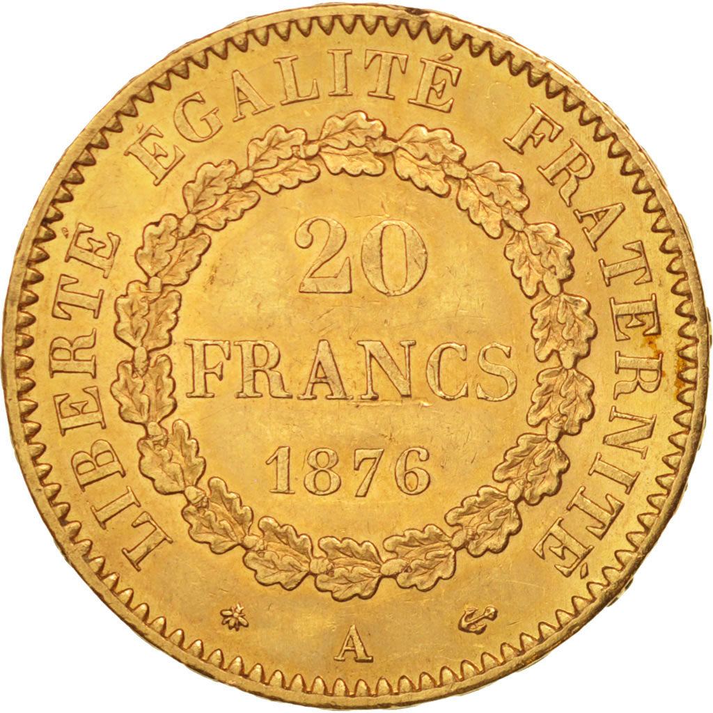 France, Génie, 20 Francs, 1876, Paris, SUP+, Or, KM:825, Gadoury:1063