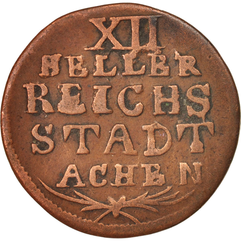 Coin, German States, AACHEN, 12 Heller, 1792, VF(20-25), Copper, KM:51