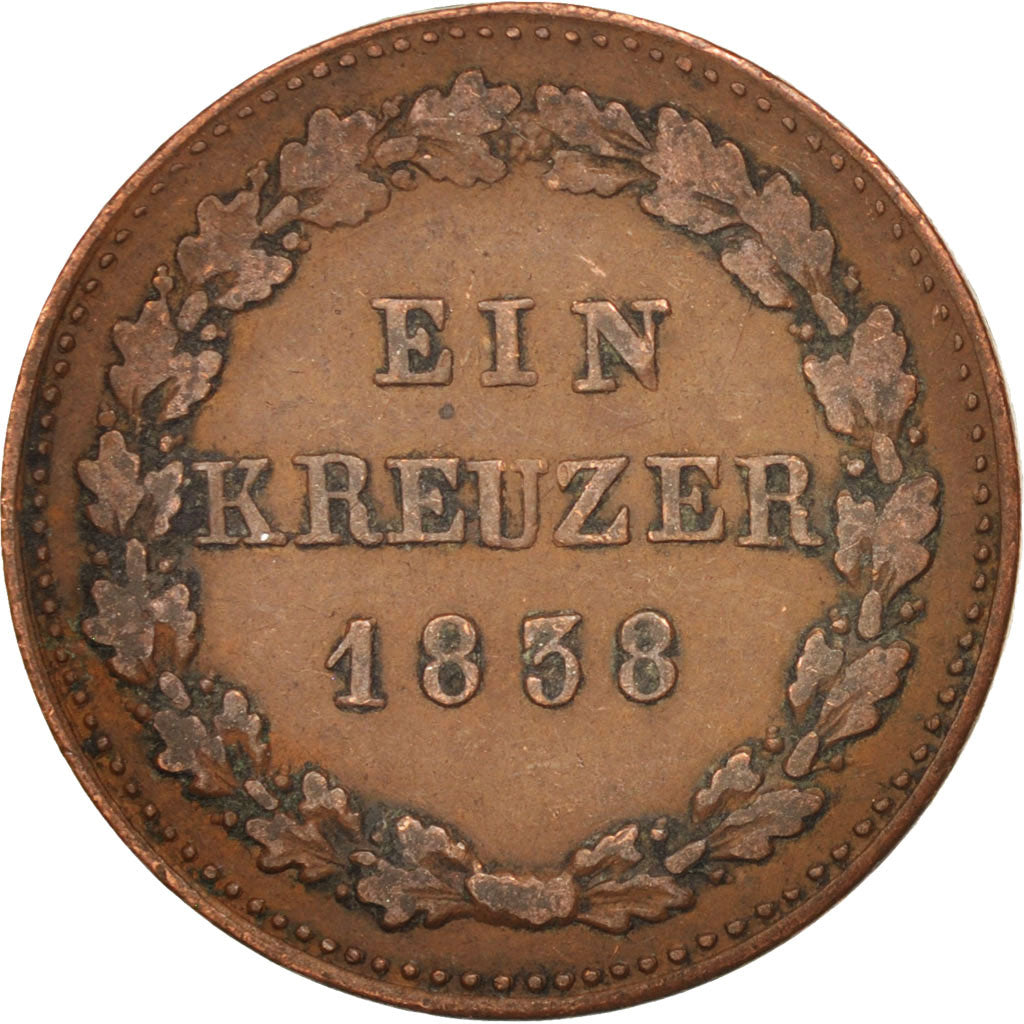 German States, NASSAU, Wilhelm, Kreuzer, 1838, Wiesbaden, VF(30-35), Copper