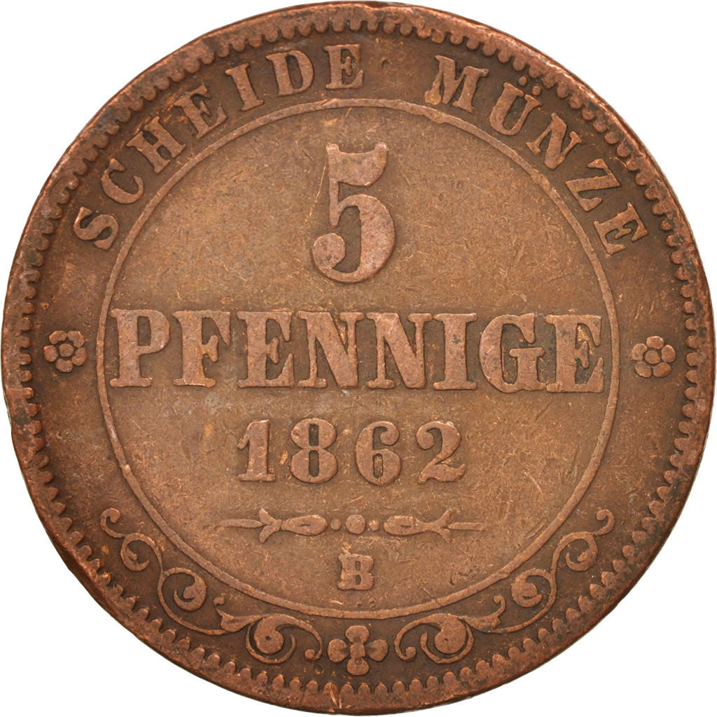 Coin, German States, SAXONY-ALBERTINE, Johann, 5 Pfennig, 1862, VF(20-25)