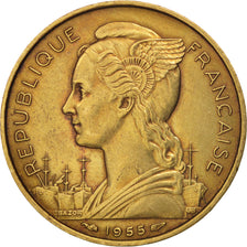 Réunion, 20 Francs, 1955, AU(55-58), Aluminum-Bronze, KM:11