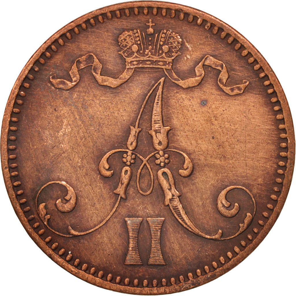 Finland, Alexander II, 5 Pennia, 1866, EF(40-45), Copper, KM:4.1