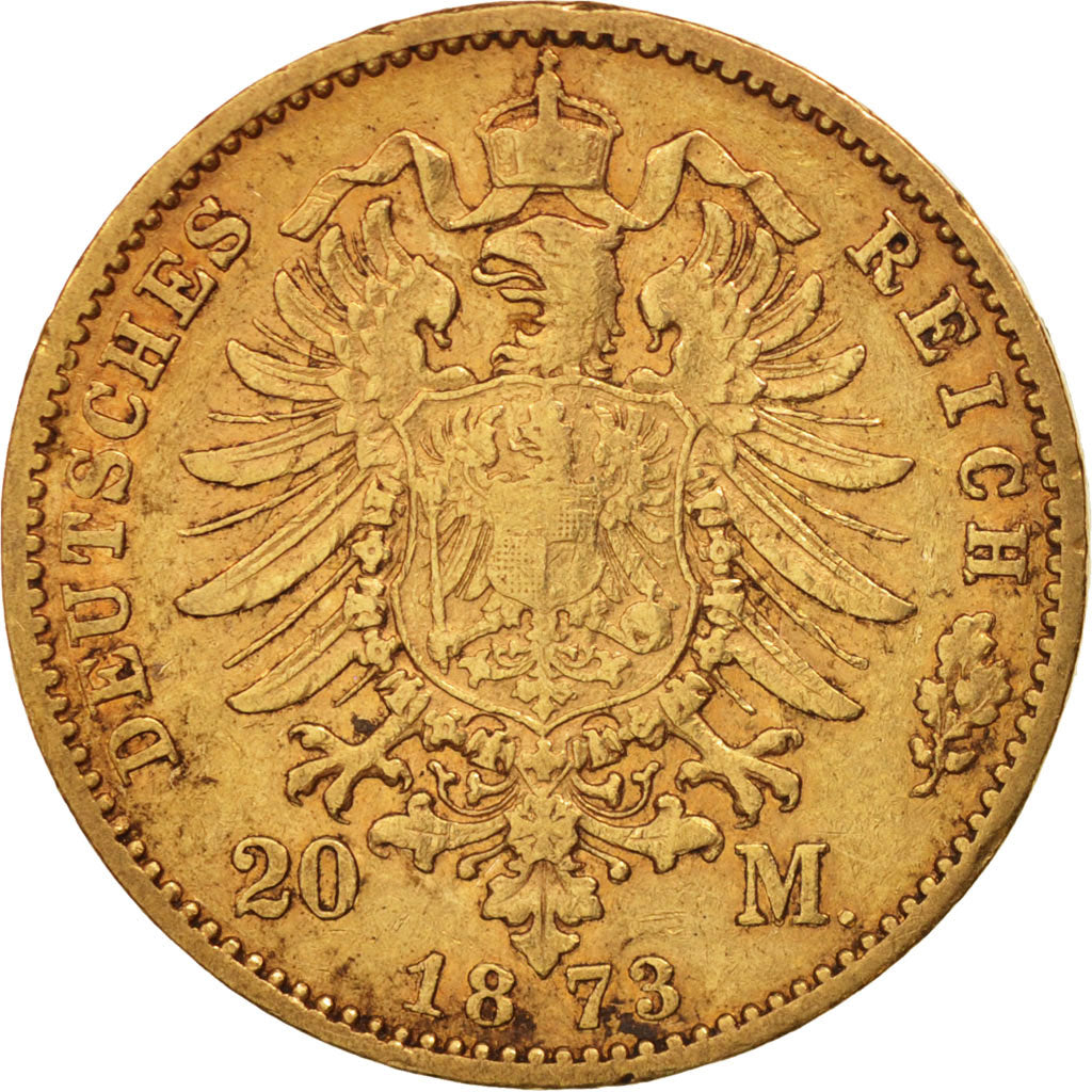 Moneda, Estados alemanes, PRUSSIA, Wilhelm I, 20 Mark, 1873, Hannover, MBC, Oro