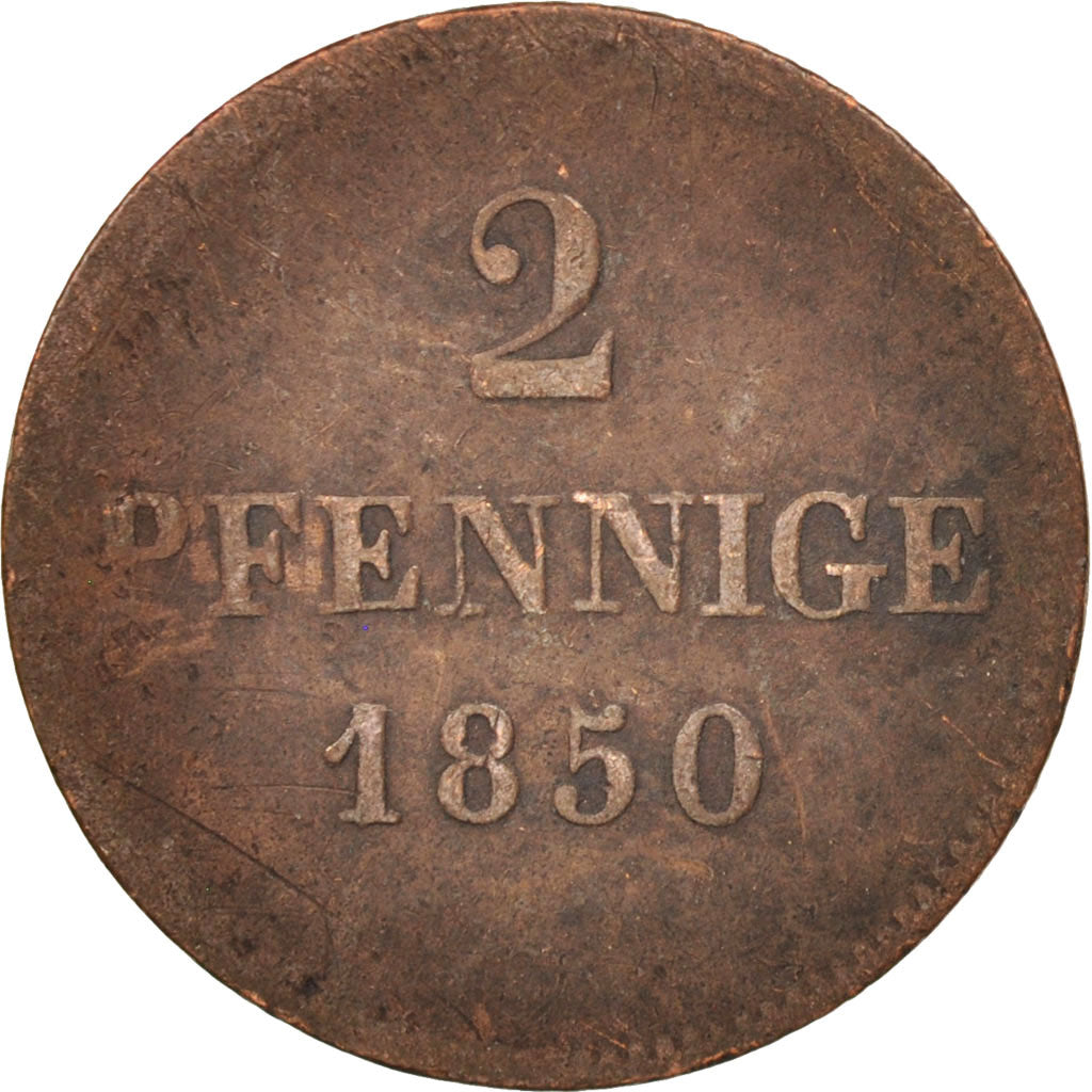 Stati tedeschi, BAVARIA, Ludwig I, 2 Pfennig, 1850, MB, Rame, KM:798