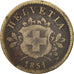 Suisse, 10 Rappen, 1851, Bern, B+, Billon, KM:6