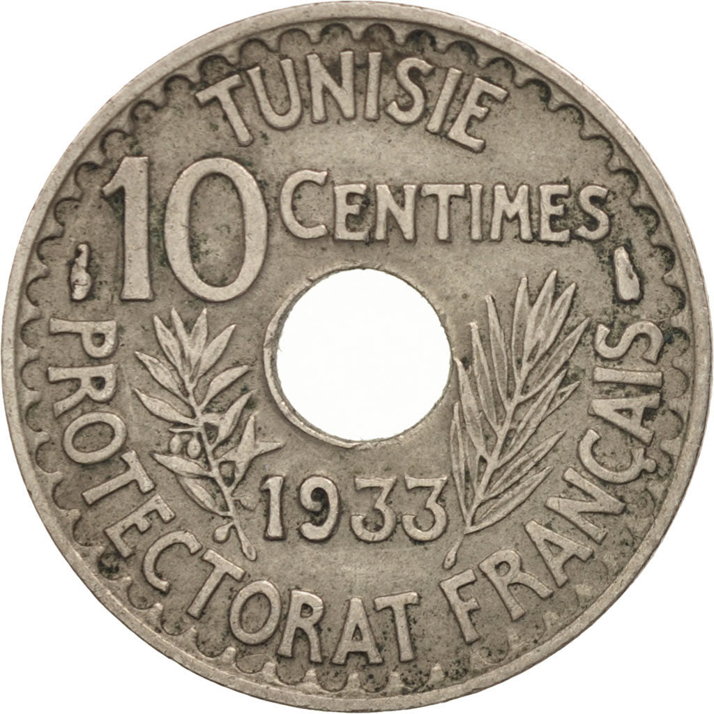 Tunisia, Ahmad Pasha Bey, 10 Centimes, 1933, Paris, EF(40-45), Nickel-Bronze