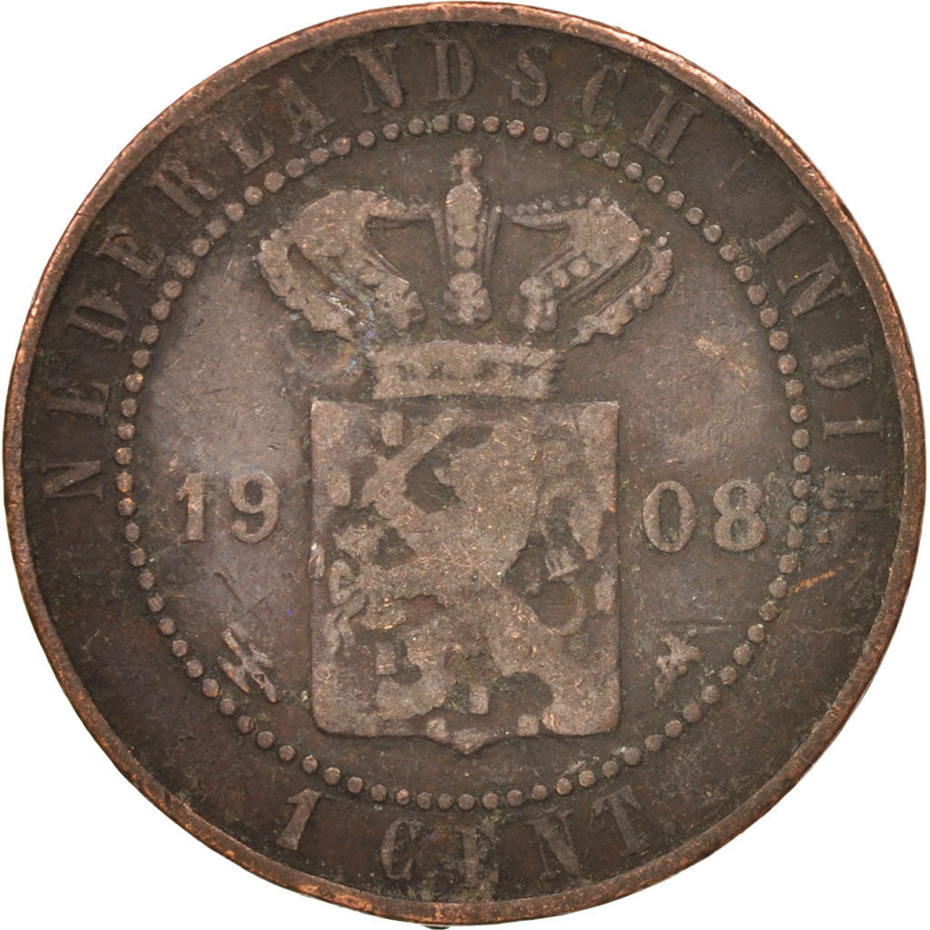 Coin, NETHERLANDS EAST INDIES, William III, Cent, 1908, Utrecht, Caduceus