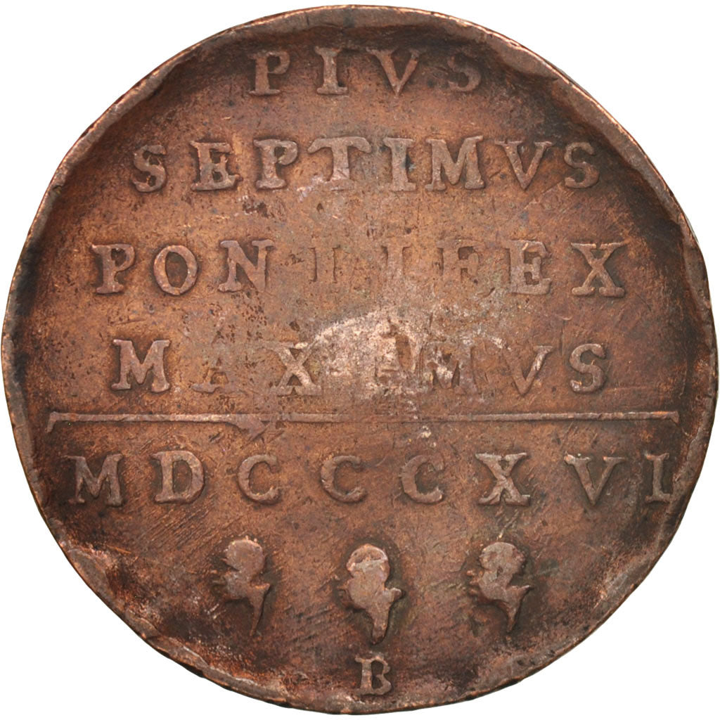 ITALIAN STATES, PAPAL STATES, Pius VII, Baiocco, 1816, Bologne, VF(20-25)