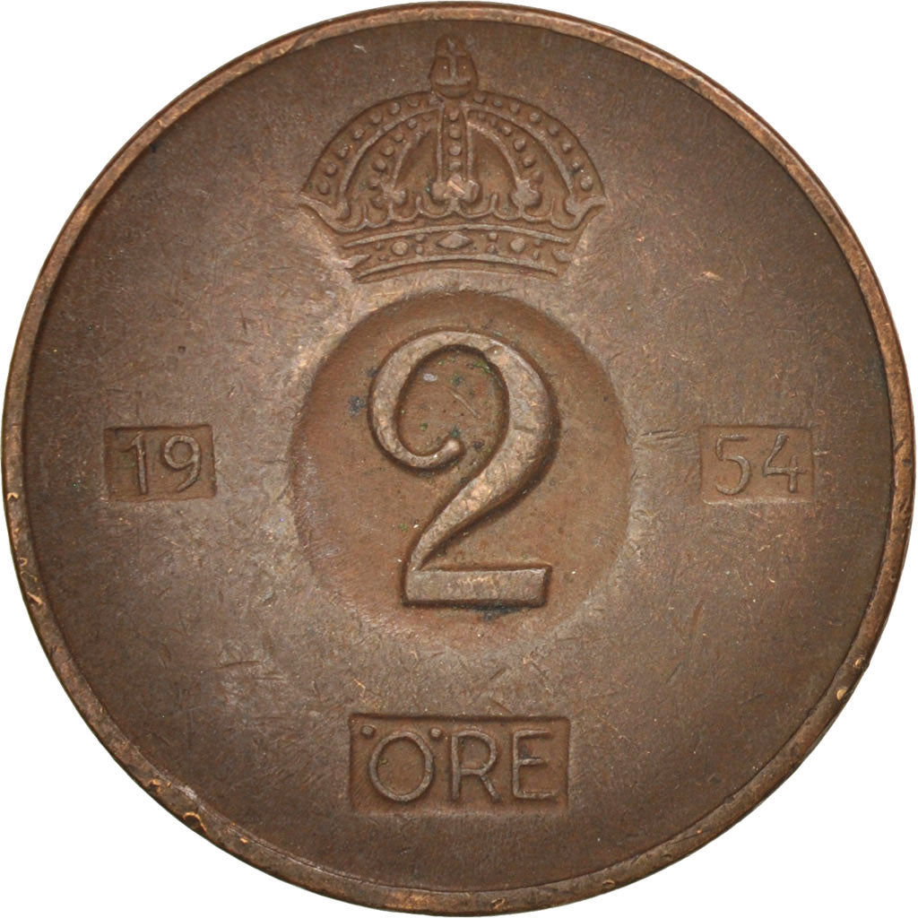 Coin, Sweden, Gustaf VI, 2 Öre, 1954, EF(40-45), Bronze, KM:821