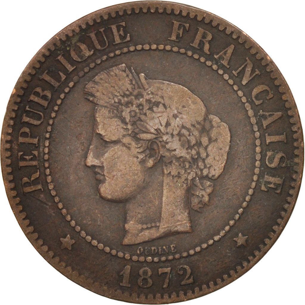 Coin, France, Cérès, 5 Centimes, 1872, Bordeaux, VF(20-25), Bronze, KM:821.2