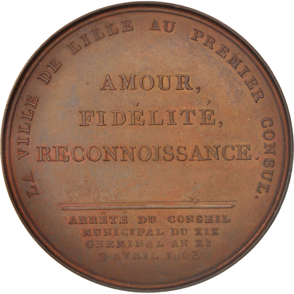 France, Medal, La ville de Lille à Napoléon Bonaparte, 1803, MS(60-62), Bronze