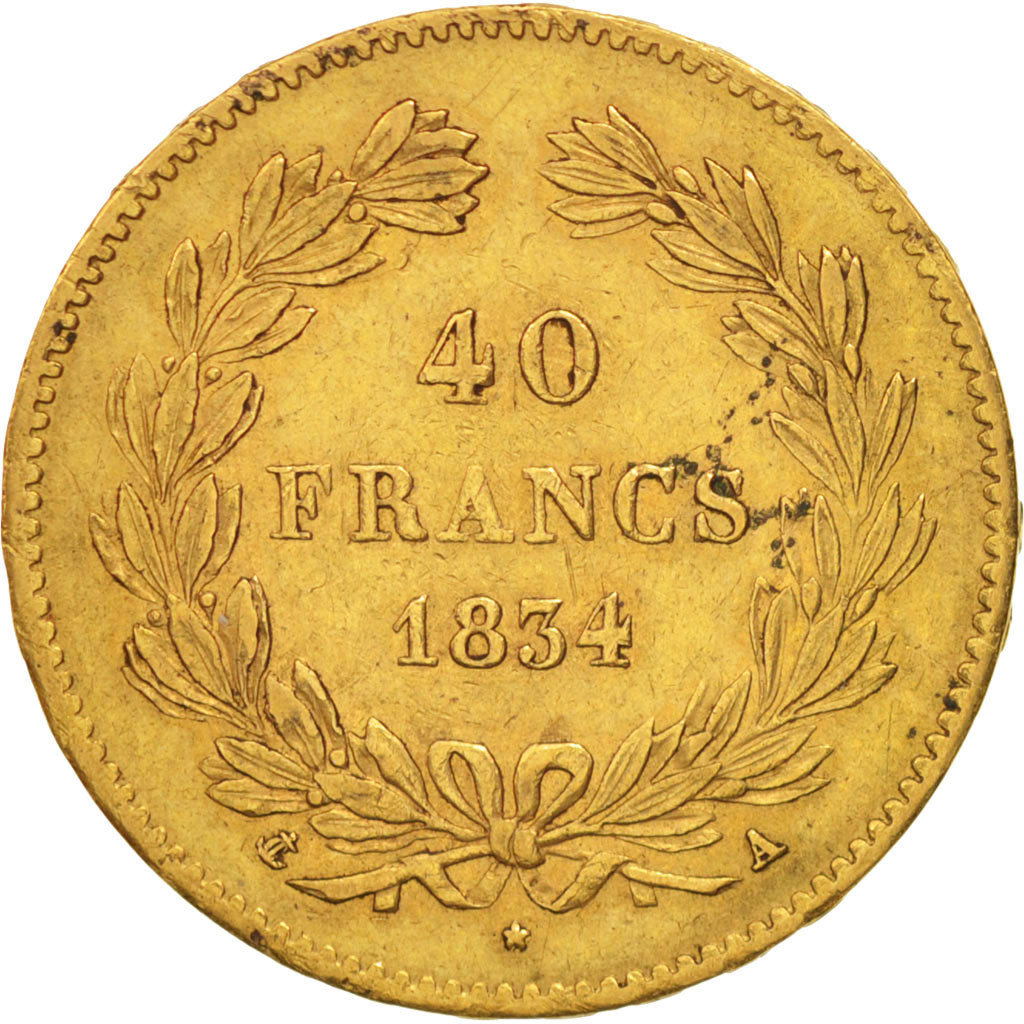 Coin, France, Louis-Philippe, 40 Francs, 1834, Paris, AU(50-53), Gold, KM:747.1