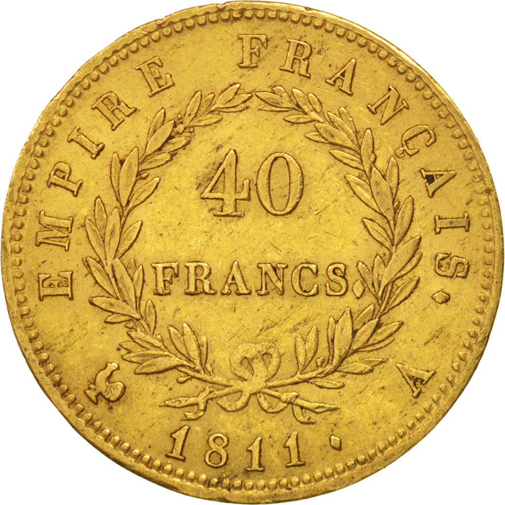 France, Napoléon I, 40 Francs, 1811, Paris, AU(50-53), Gold, KM:696.1