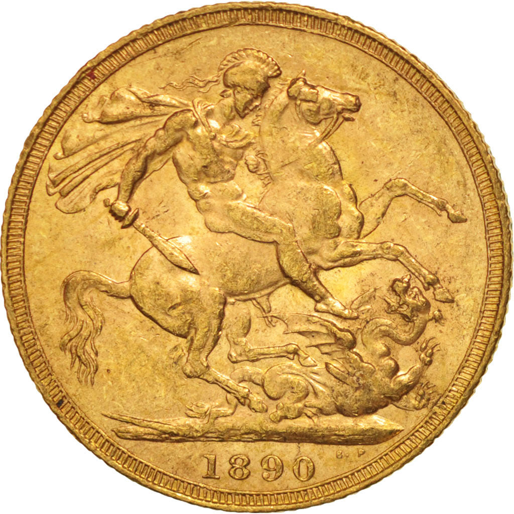 Coin, Great Britain, Victoria, Sovereign, 1890, AU(50-53), Gold, KM:767