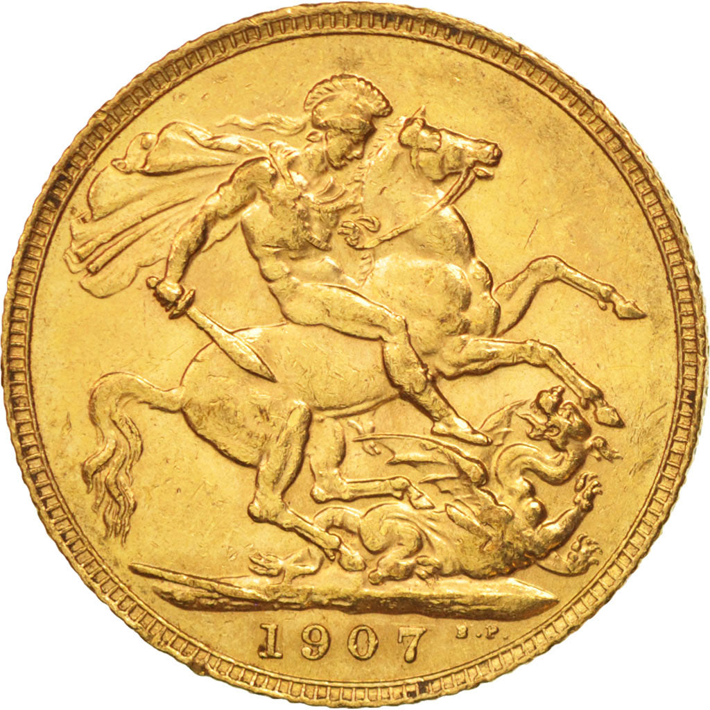 Coin, Great Britain, Edward VII, Sovereign, 1907, AU(50-53), Gold, KM:805