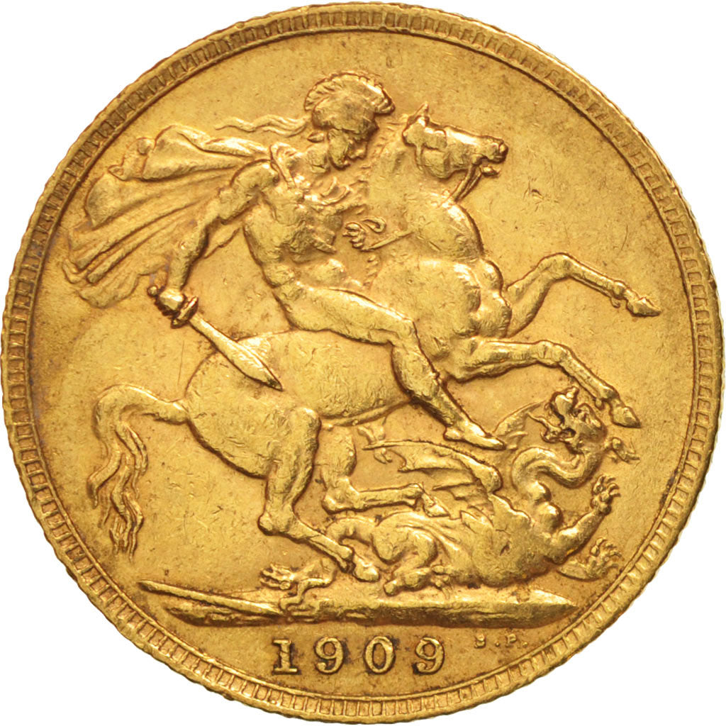 Coin, Great Britain, Edward VII, Sovereign, 1909, EF(40-45), Gold, KM:805