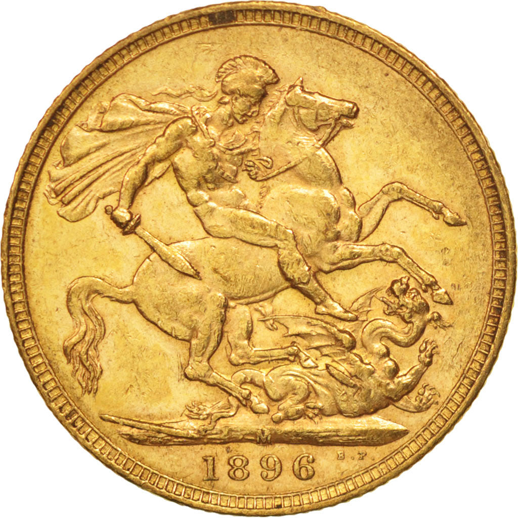 Moneda, Australia, Victoria, Sovereign, 1896, Melbourne, MBC+, Oro, KM:13