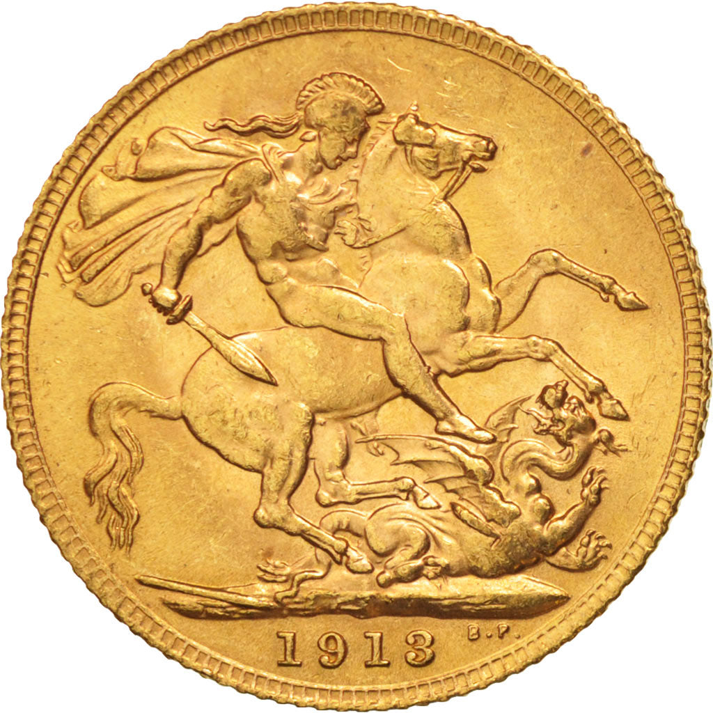 Coin, Great Britain, George V, Sovereign, 1913, MS(60-62), Gold, KM:820