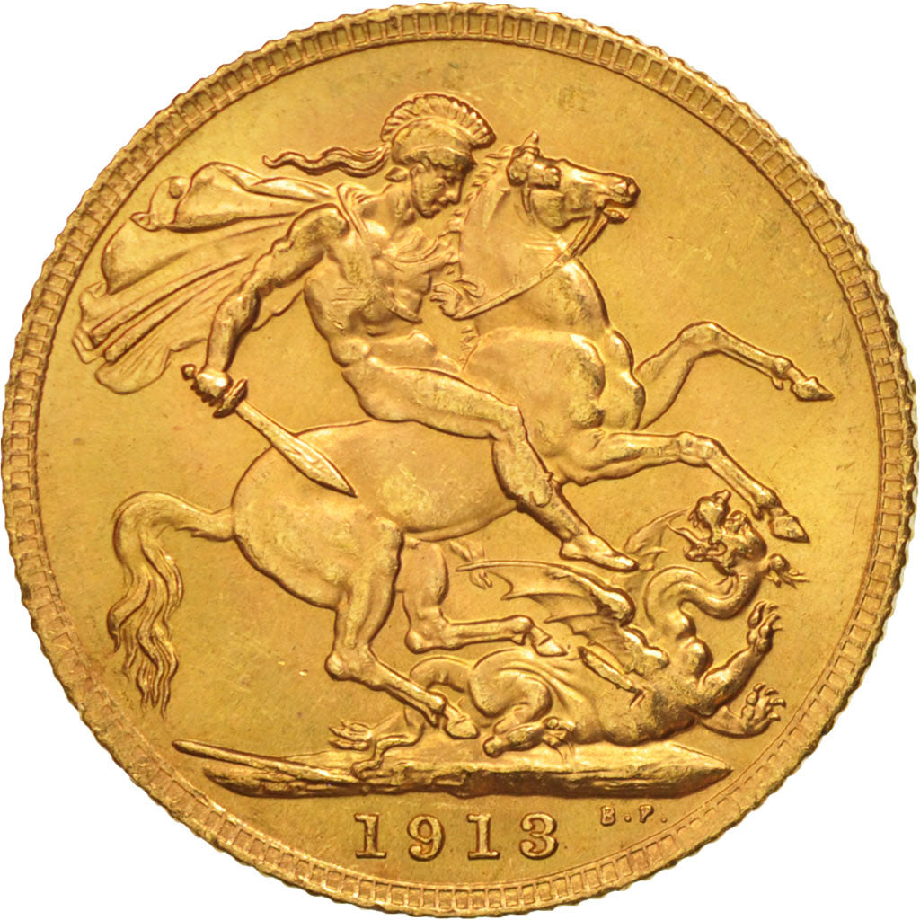 Coin, Great Britain, George V, Sovereign, 1913, MS(63), Gold, KM:820