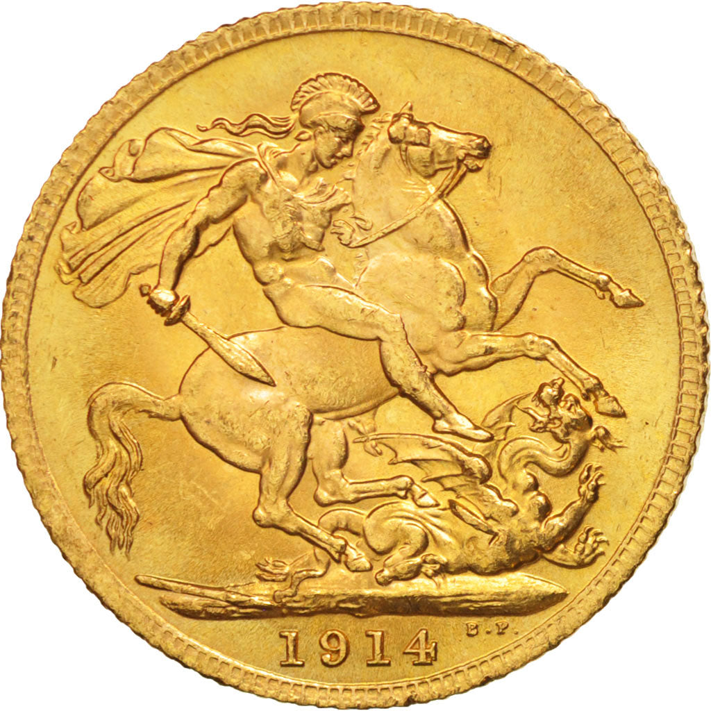 Coin, Great Britain, George V, Sovereign, 1914, MS(63), Gold, KM:820