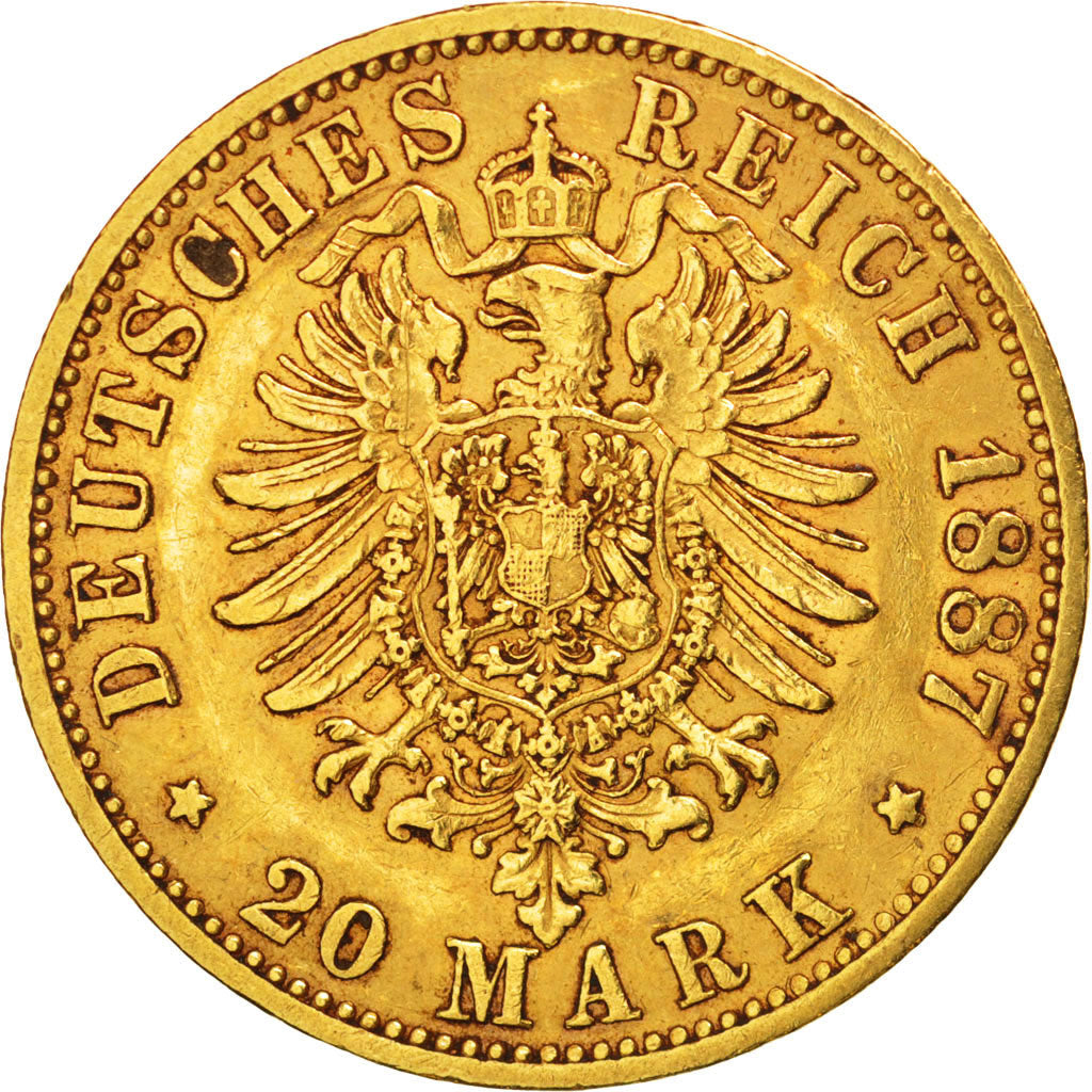 German States, PRUSSIA, Wilhelm I, 20 Mark, 1887, Berlin, EF(40-45), Gold