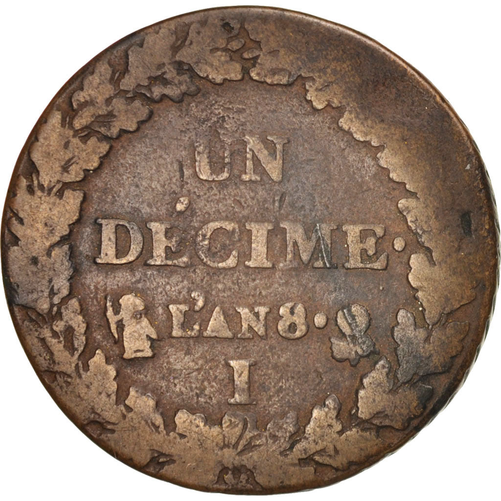 France, Dupré, Decime, 1800 (An 8), Limoges, Hybrid, F(12-15), Bronze, KM:644.7