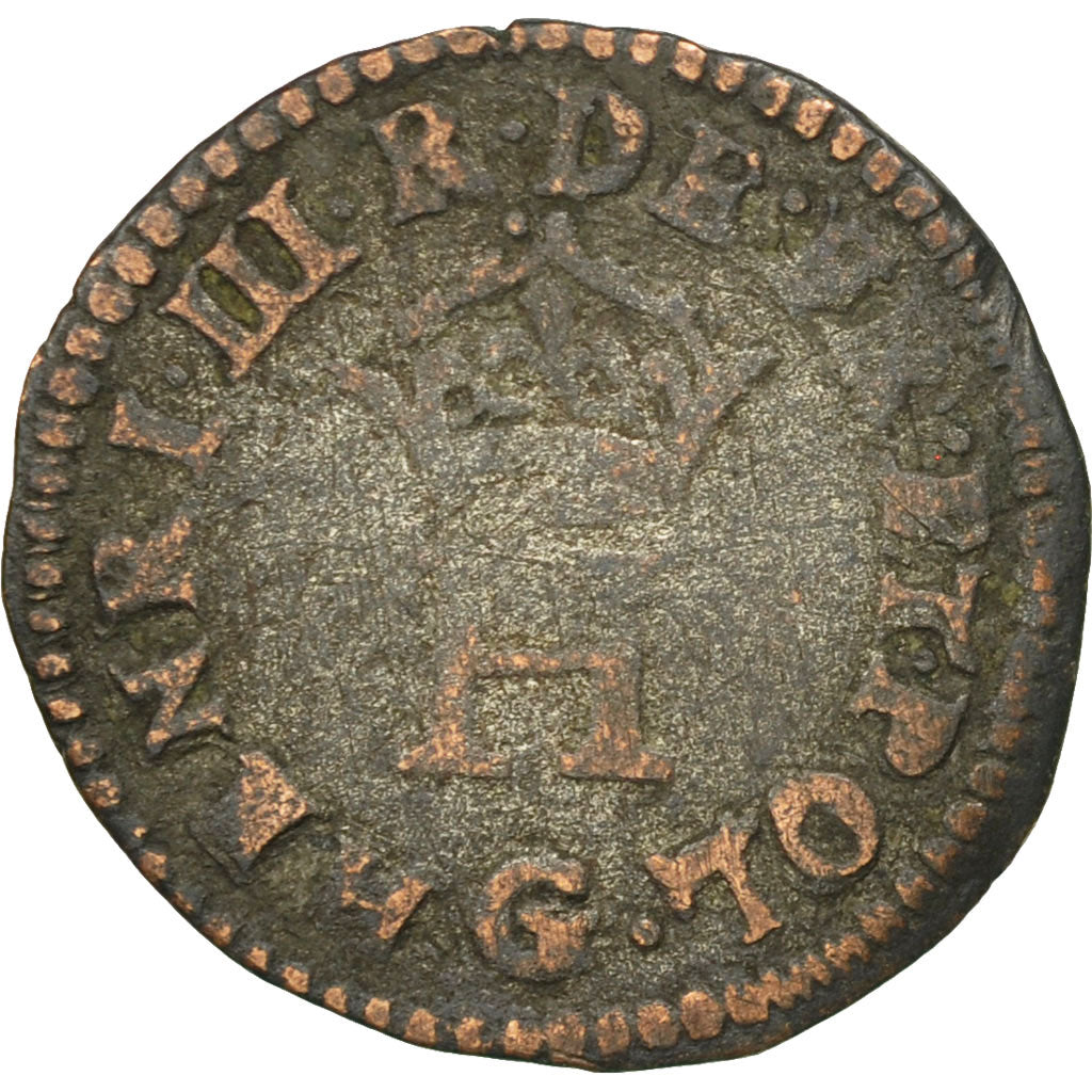 Coin, France, Henri III, Liard, 1578, Poitiers, VF(20-25), Billon, Sombart:4308