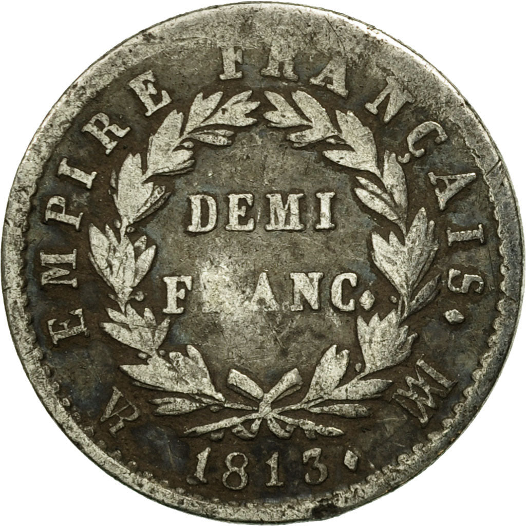 Moneta, Francia, Napoléon I, 1/2 Franc, 1813, Marseille, MB, Argento