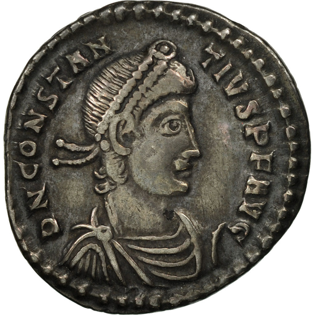 Münze, Constantius II, Siliqua, Lyons, SS+, Silber, RIC:216