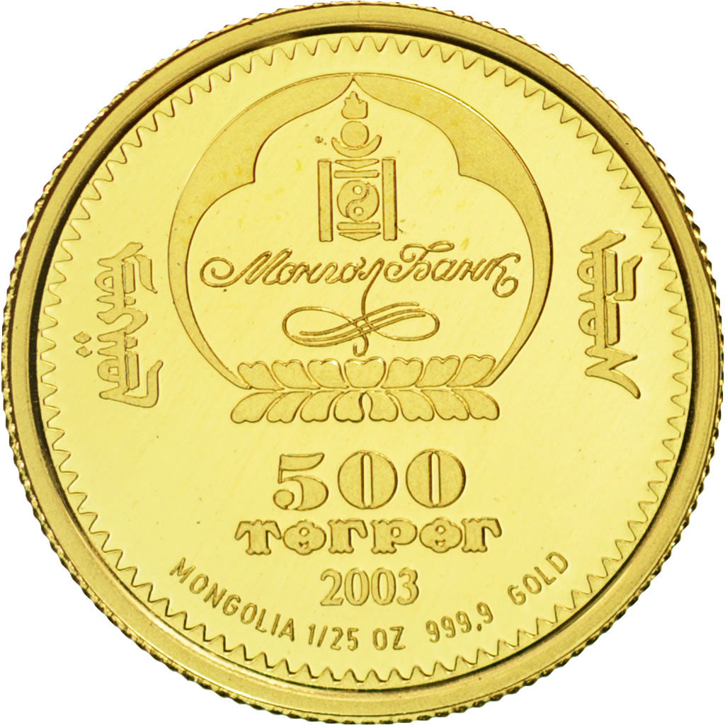 Mongolia, 500 Tugrik, Marco Polo, Homeward, 2003, MS(65-70), Gold, KM:206