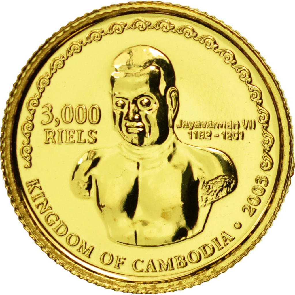 Cambodia, 3000 riels, Great wall of china, 2003, MS(65-70), Gold