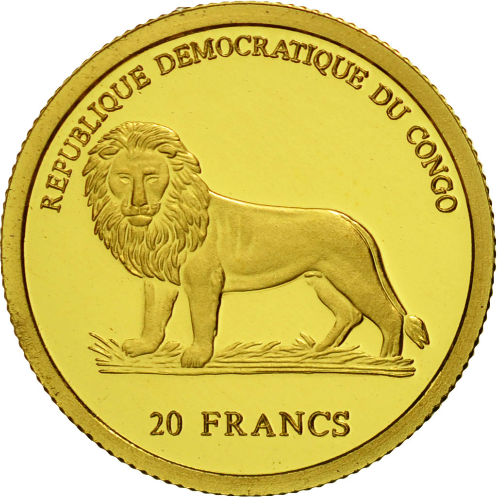 CONGO, DEMOCRATIC REPUBLIC, 20 Francs, 2003, STGL, Gold, KM:136