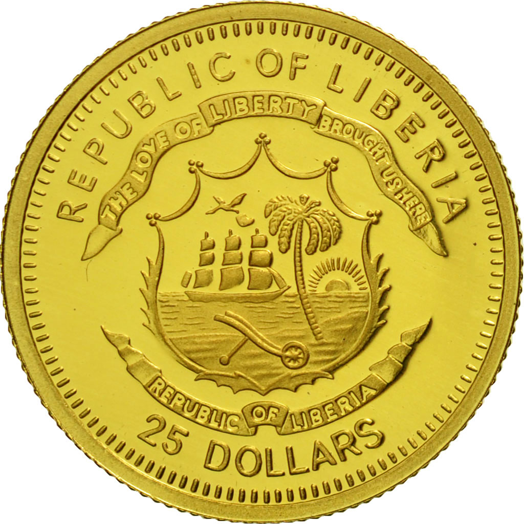 Moneta, Liberia, 25 Dollars, 2005, FDC, Oro