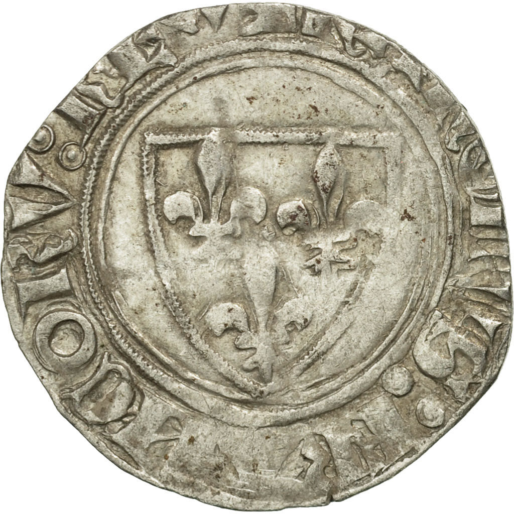 Coin, France, Charles VI, Blanc Guénar, Romans, VF(30-35), Billon