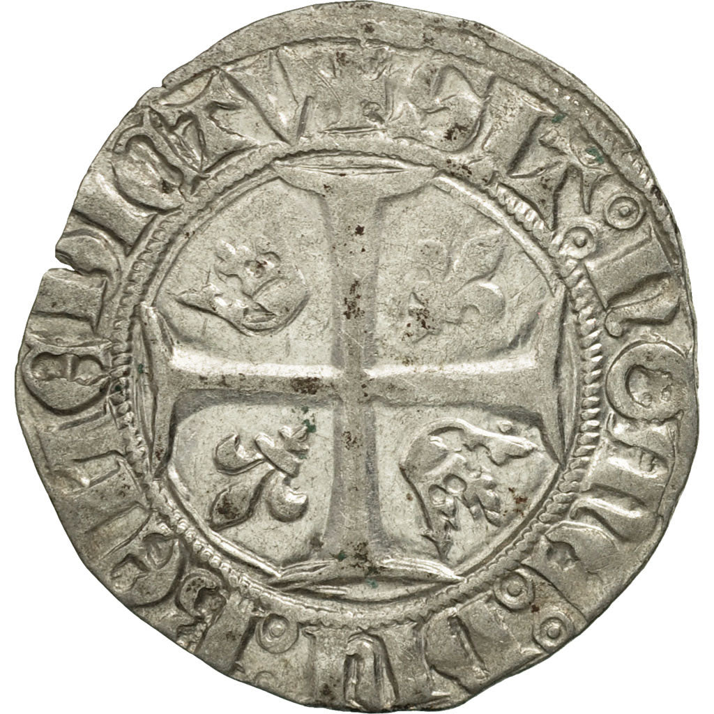 Coin, France, Charles VI, Blanc Guénar, Romans, EF(40-45), Billon