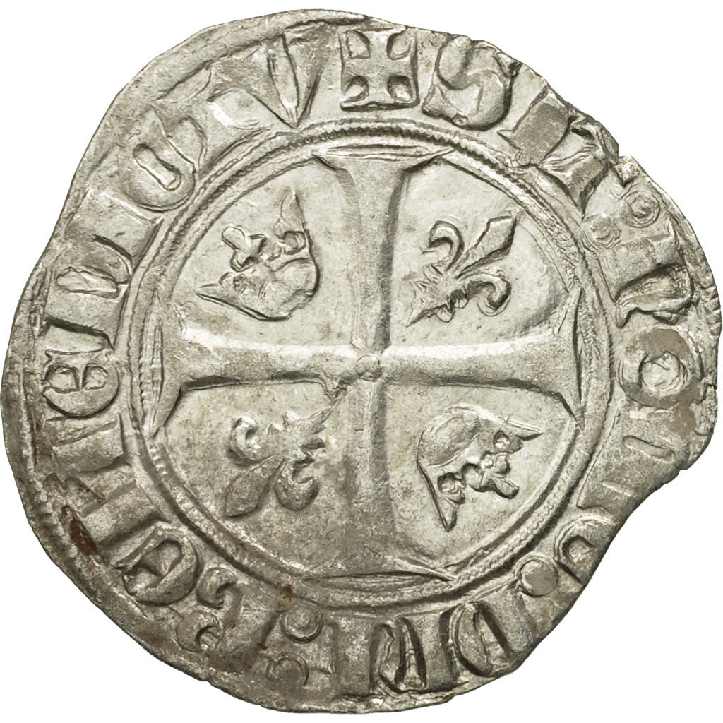 Coin, France, Charles VI, Blanc Guénar, Romans, EF(40-45), Billon