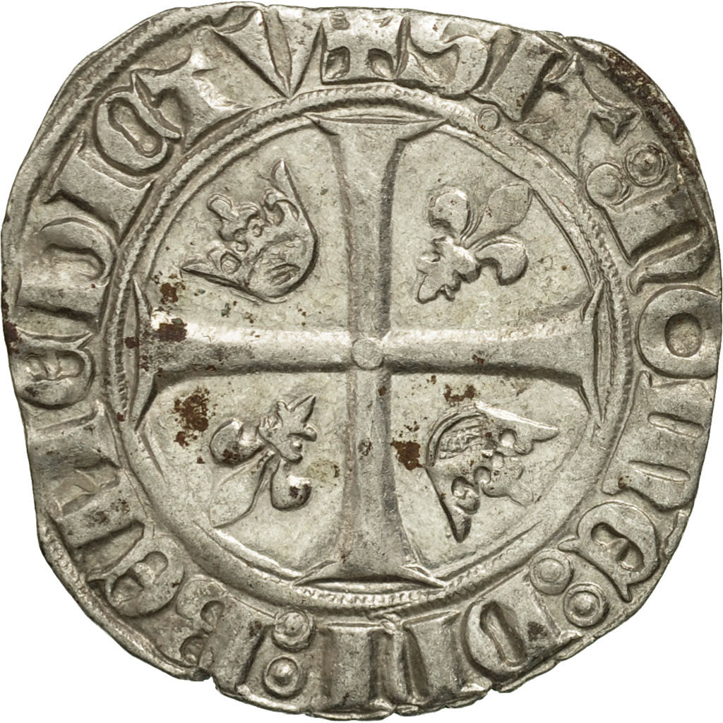 Munten, Frankrijk, Charles VI, Blanc Guénar, Romans, ZF+, Billon, Duplessy:377A