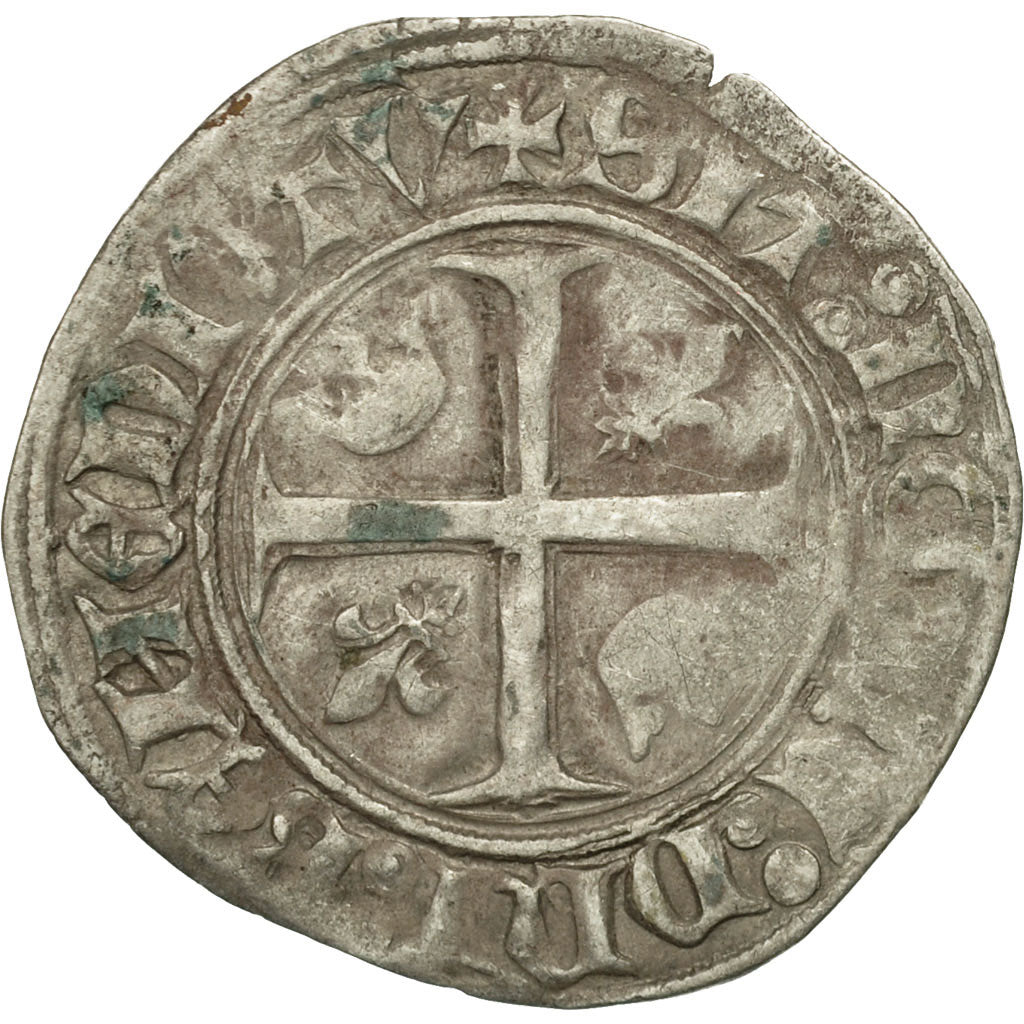 Coin, France, Charles VI, Blanc Guénar, Saint Quentin, VF(20-25), Billon