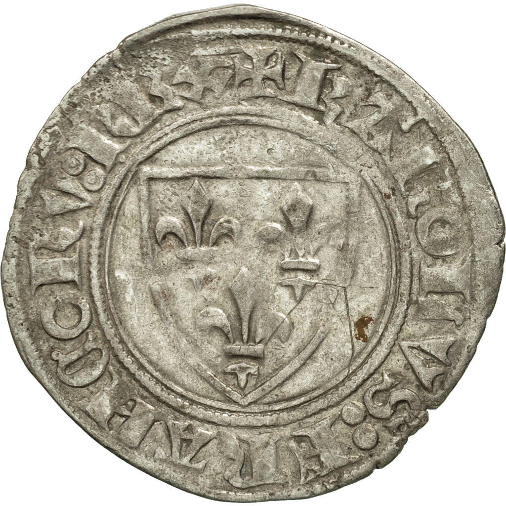 France, Charles VI, Blanc Guénar, Tournai, VF(30-35), Billon, Duplessy:377A