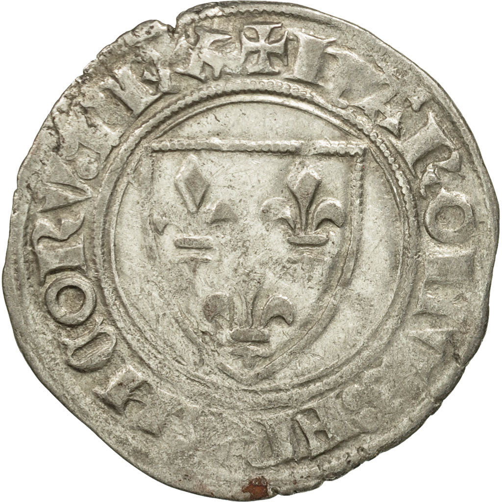 France, Charles VI, Blanc Guénar, Tournai, EF(40-45), Billon, Duplessy:377A