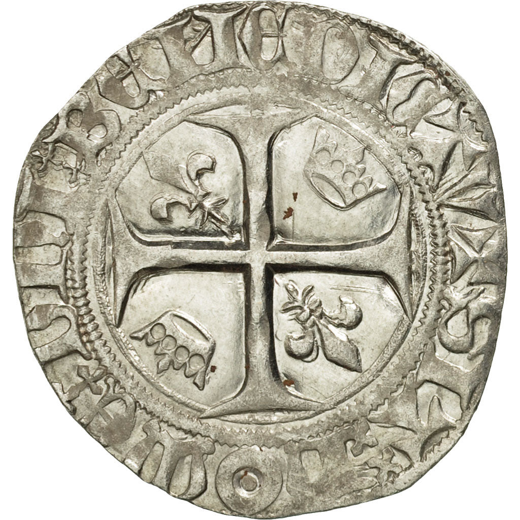Münze, Frankreich, Charles VI, Blanc Guénar, Sainte-Ménéhould, VZ, Billon